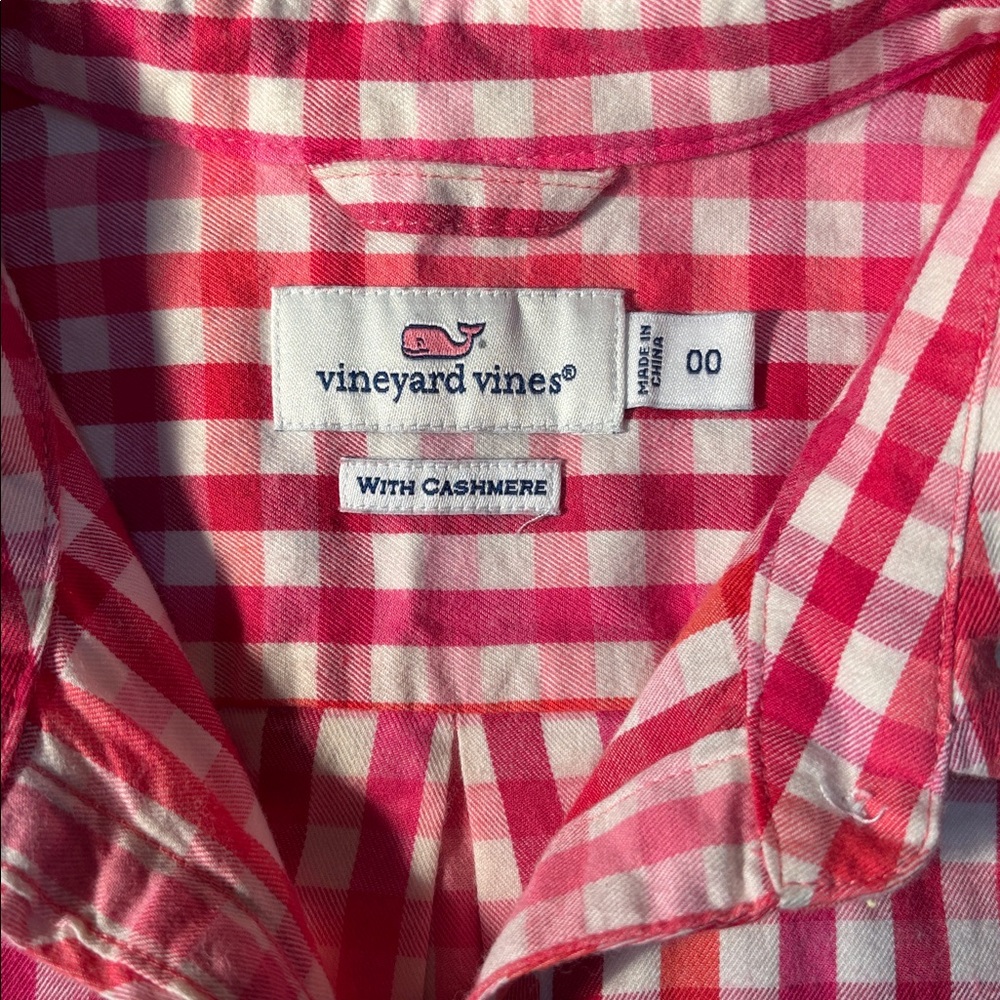 Vineyard Vines Red & Pink Plaid Button Down Shirt, Cashmere Cotton, Size 00, EUC - Picture 3 of 12